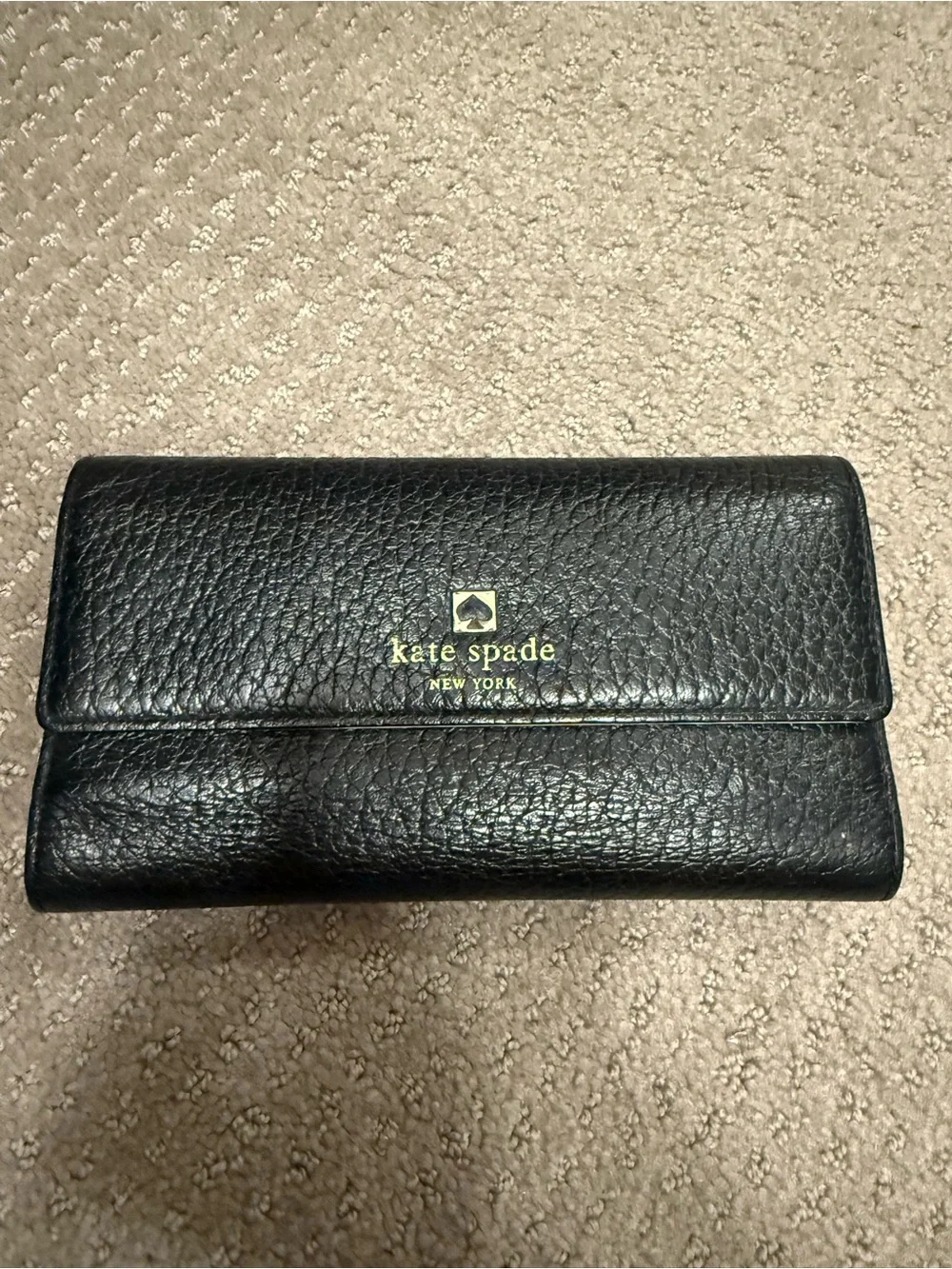 kate spade Black Pebbled Leather Foldover Card & Key Holder with Gold Logo